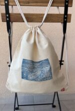 backpack with linocut cruise ship print — bar, montenegro