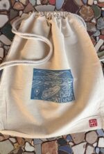 backpack with linocut cruise ship print — bar, montenegro