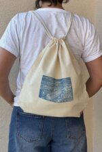 backpack with linocut cruise ship print — bar, montenegro