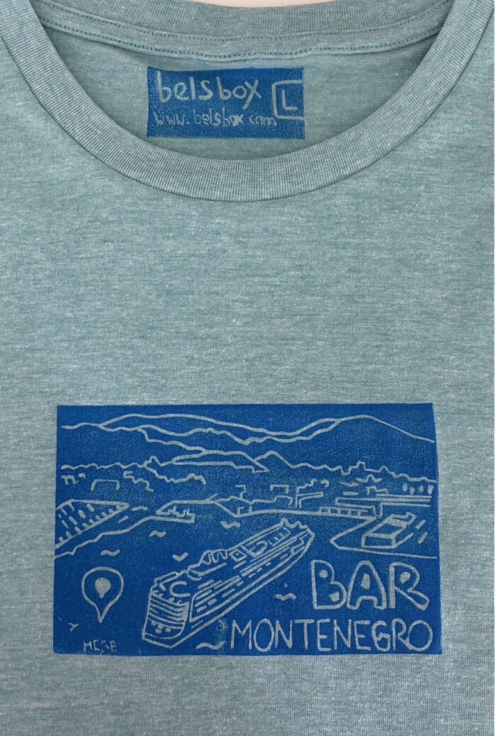 t shirt with linocut print cruise ship