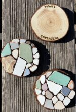 wooden coasters with sea tiles