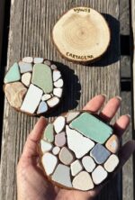 wooden coasters with sea tiles