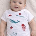 sea life linocut baby bodysuit