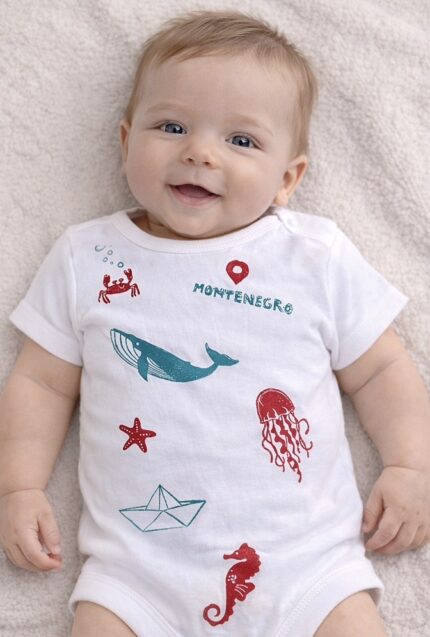 sea life linocut baby bodysuit