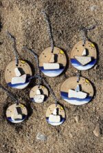 wooden pendants with sea tiles ship