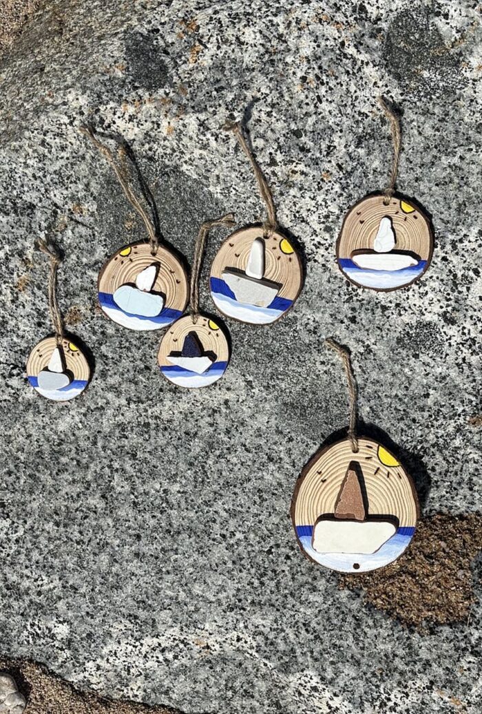 wooden pendants with sea tiles ship