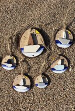 wooden pendants with sea tiles ship