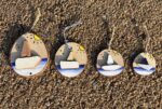 coastal charm: tiny boat on hand painted wood ornament