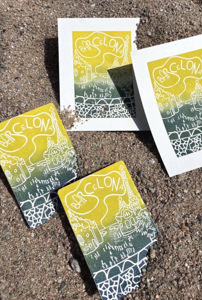 barcelona linocut print