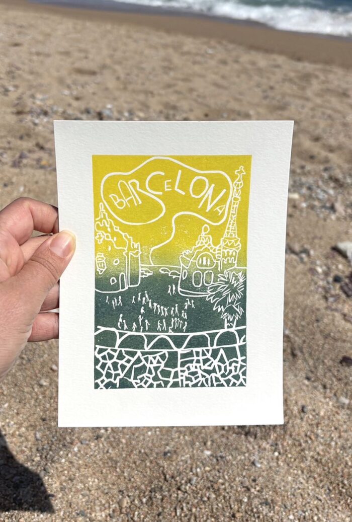 barcelona linocut print