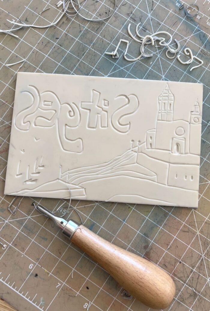 sitges linocut print