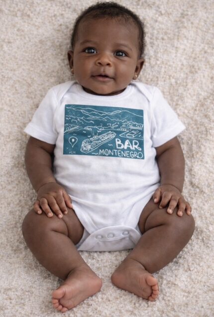 cruise ship linocut baby bodysuit