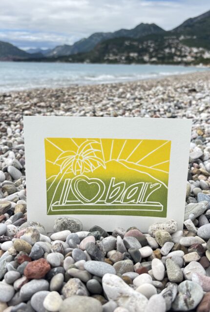 linocut print — mediterranean cruise — bar, montenegro (copy)