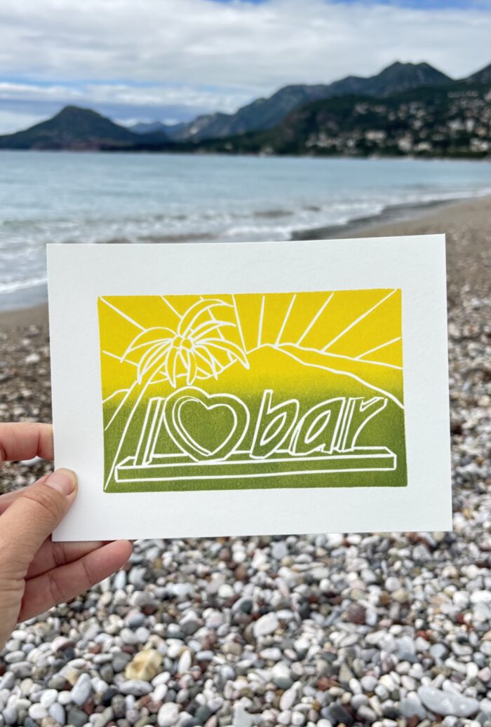 linocut print — i❤️bar — bar, montenegro