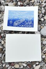 linocut print — mediterranean cruise — bar, montenegro