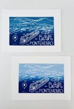 linocut print — mediterranean cruise — bar, montenegro