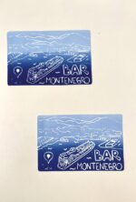 linocut print — mediterranean cruise — bar, montenegro