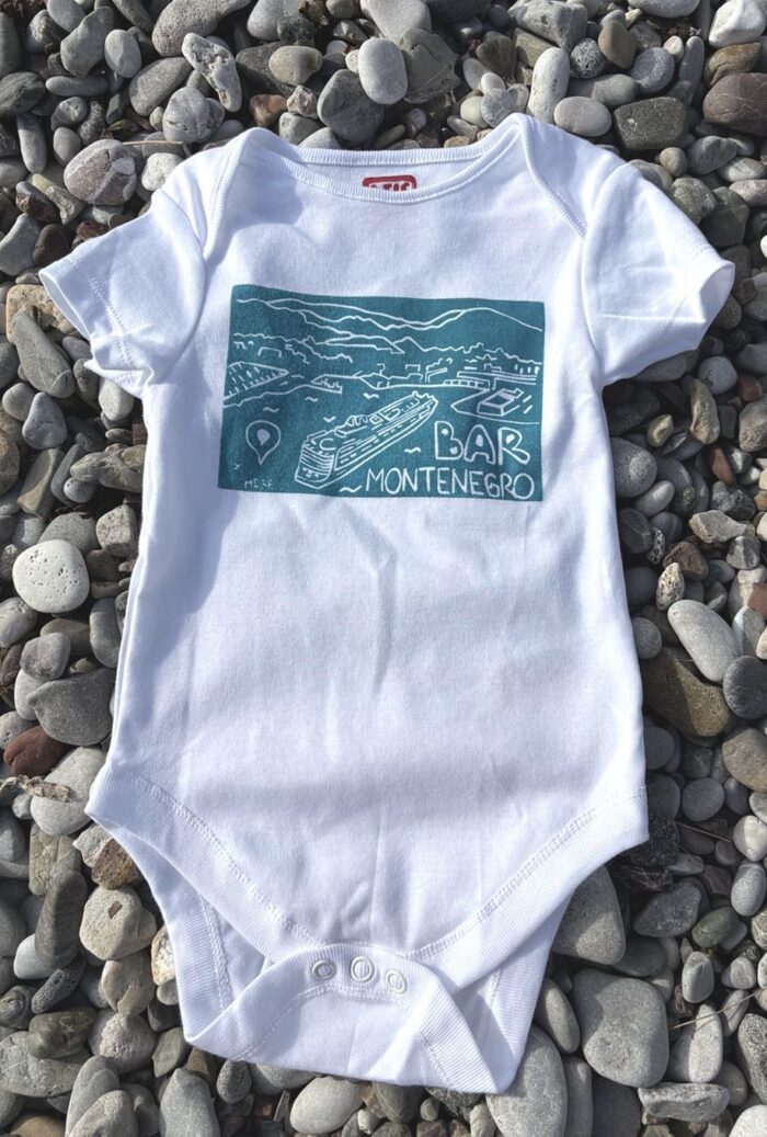 cruise ship linocut baby bodysuit