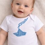 boat on chain linocut baby bodysuit