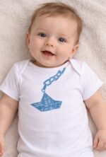 boat on chain linocut baby bodysuit
