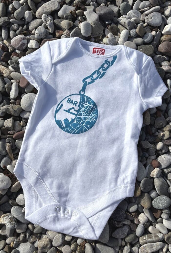 map of bar linocut baby bodysuit