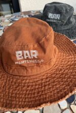 denim bucket hat bar montenegro with linocut print