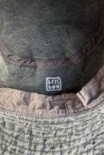 denim bucket hat bar montenegro with linocut print