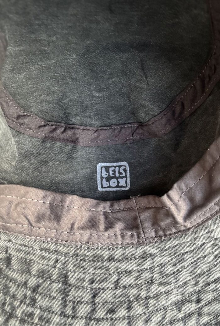 denim bucket hat bar montenegro with linocut print