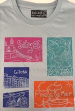 linoprinted t shirt: sitges, barcelona, pineda, girona