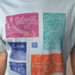 linoprinted t shirt: sitges, barcelona, pineda, girona