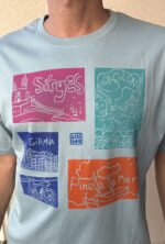 linoprinted t shirt: sitges, barcelona, pineda, girona