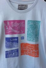 set: unisex t shirt & drawstring backpack with catalonia linoprints