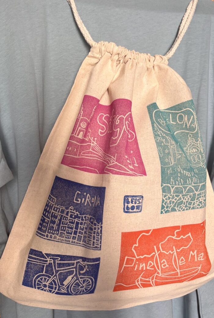 set: unisex t shirt & drawstring backpack with catalonia linoprints