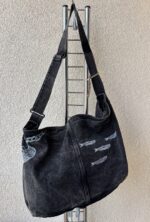 black denim shoulder bag – fish & bar map print