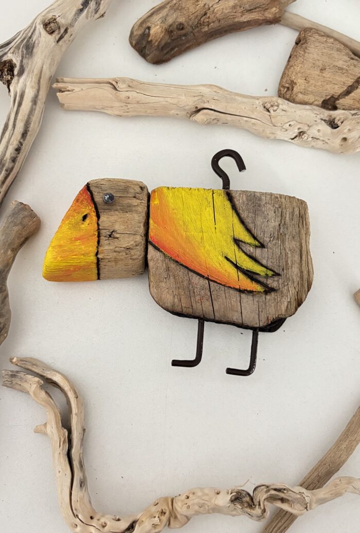 bright driftwood bird — unique handmade upcycled decor