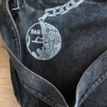 black denim shoulder bag – fish & bar map print