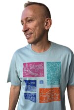 linoprinted t shirt: sitges, barcelona, pineda, girona