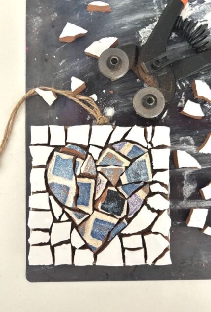 blue white heart mosaic