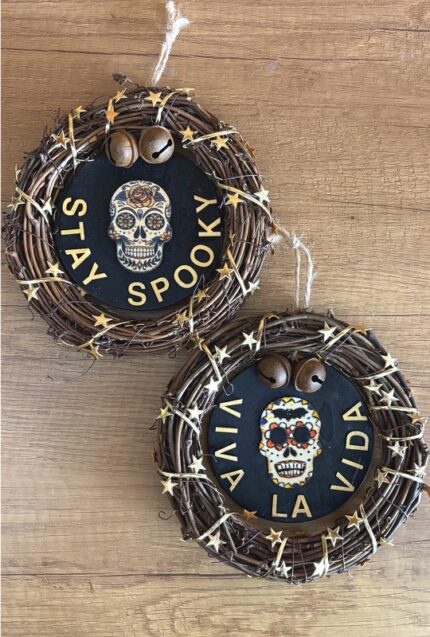 halloween wreath with sugar skull