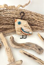 driftwood bird decor – blue & orange
