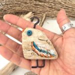 driftwood bird decor – blue & orange