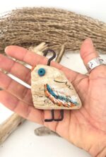 driftwood bird decor – blue & orange