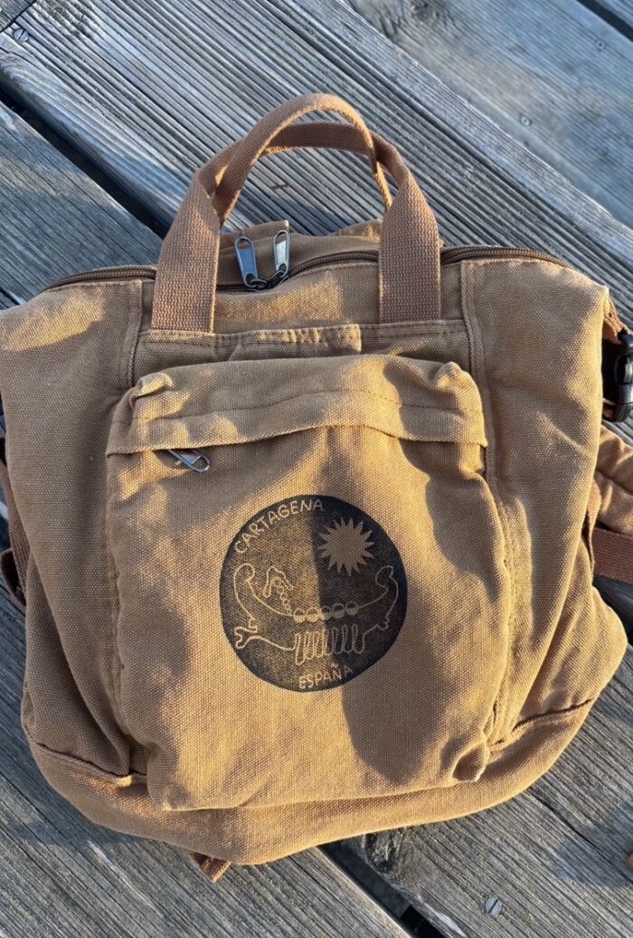 terracotta backpack/tote with cartagena linoprint