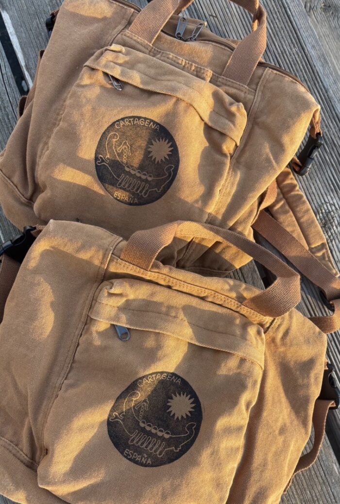 terracotta backpack/tote with cartagena linoprint