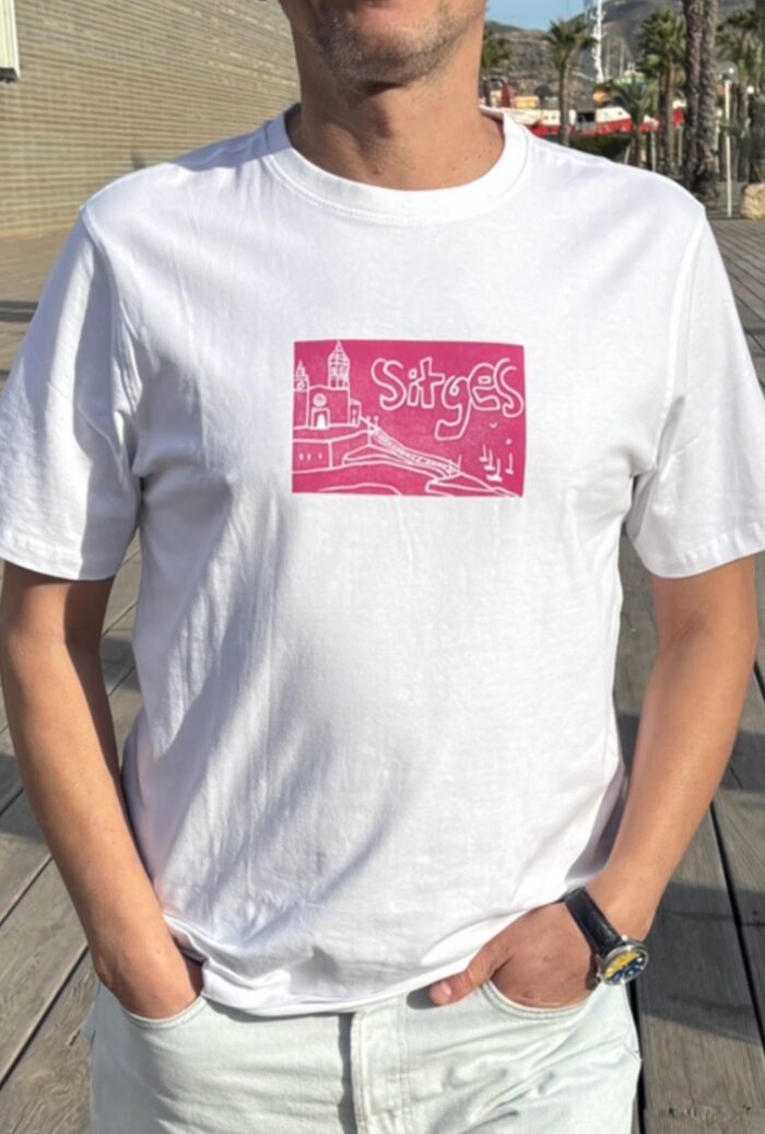 sitges linocut t shirt • handmade seaside print