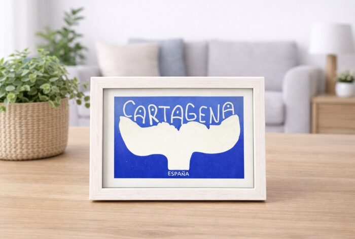 cartagena whale tile — linocut print on paper