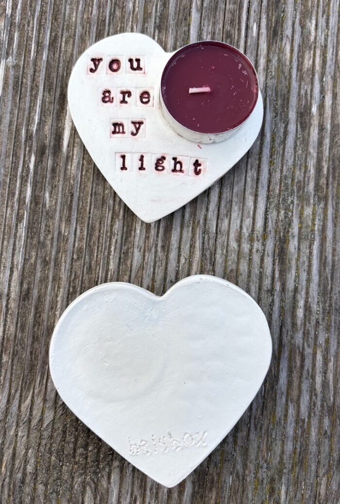 clay heart tealight holder