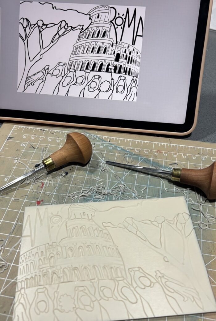 rome linocut print on paper