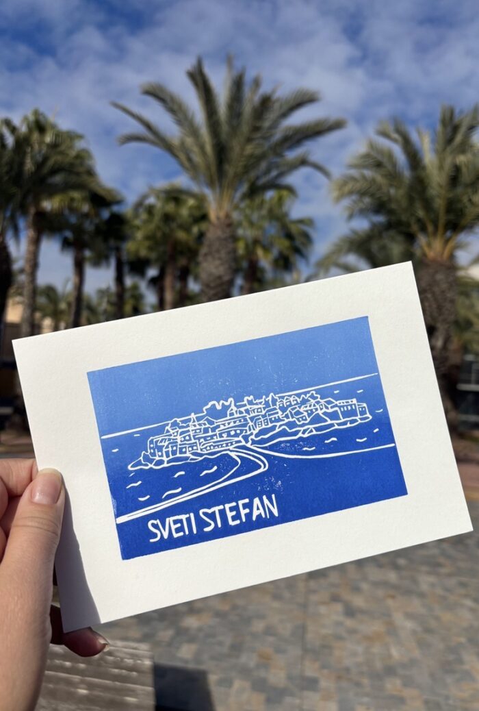 sveti stefan linocut print on paper