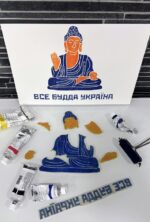 buddha linocut print with custom text on paper